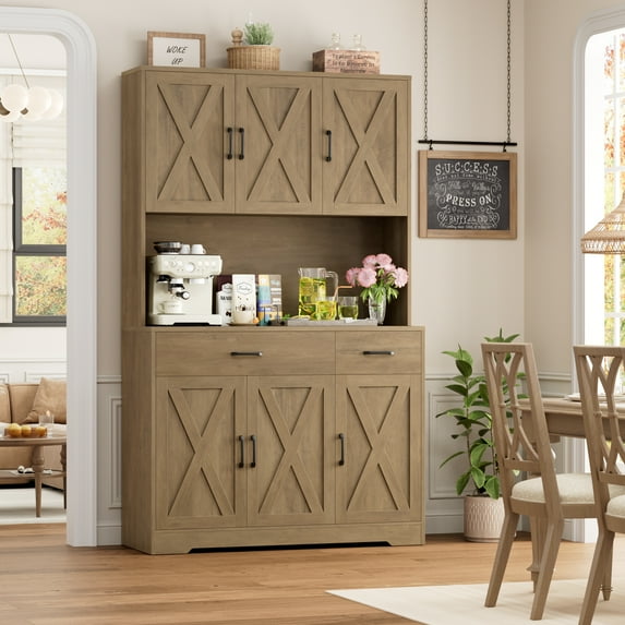 Homfa 71" Kitchen Pantry with Charging Station, Freestanding Cupboard with Adjustable Shelves, Floor Cabinet for Dining Room, Rustic Brown