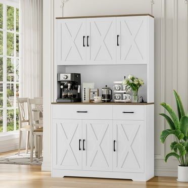 Homfa 71" Kitchen Pantry with Charging Station, Freestanding Cupboard with Adjustable Shelves, Floor Cabinet for Dining Room, White