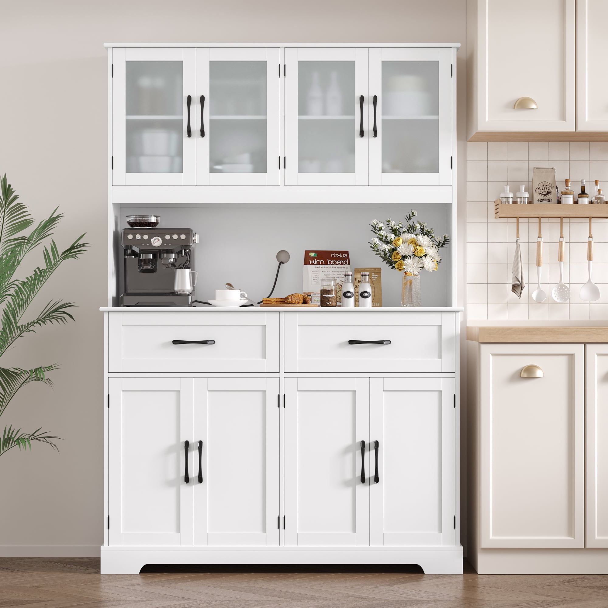 Homfa 71 Tall 2 Drawer Kitchen Pantry Buffet Hutch 4 Door Freestanding Cupboard Storage Cabinet White