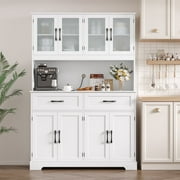 Homfa 71 Tall 2 Drawer Kitchen Pantry Buffet Hutch, 4 Door Freestanding Cupboard Storage Cabinet, White
