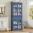 thumbnail image 1 of Homfa 71" Tall Bathroom Cabinet with Glass Doors, Freestanding Linen Cabinet with Drawer & Adjustable Shelves, Blue, 1 of 7