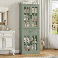 thumbnail image 1 of Homfa 71" Tall Bathroom Cabinet with Glass Doors, Freestanding Linen Cabinet with Drawer & Adjustable Shelves, Green, 1 of 7