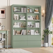 Homfa 71  Tall Bookcase with 4 Drawers, 8 Cubes 6-Tier Double Row Bookshelf, Bookcase for Home Office Living Room, Green