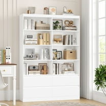 Homfa 71″ Tall Bookcase with 4 Drawers, 8 Cubes 6-Tier Double Row Bookshelf, White Bookcase for Home Office Living Room