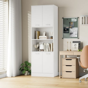 Homfa 71″ Tall Bookcases and with Doors, Free Standing Display Bookshelves with 2 Adjustable Shelves for Home Office, Living Room, Bedroom, White