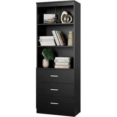 Homfa 71" Tall Bookcases with 3 Large Drawers & 3 Shelves, Wooden Bookshelf for Living Room Office, Black
