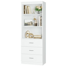 Homfa 71" Tall Bookcases with 3 Large Drawers, 3 Tier Wooden Storage Bookshelf for Living Room Home Office, White