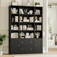 thumbnail image 1 of Homfa 71″ Tall Bookcases with Storage Drawers & Doors, 12 Cubes 4-Tier Triple Row Bookshelf, Black Bookcase for Living Room Home Office, 1 of 8