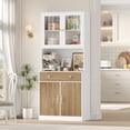 thumbnail image 1 of Homfa 71'' Kitchen Pantry Cabinet with Microwave Shelf & Drawer, 4 Doors Pantry Storage Cabinet with Adjustable Shelves for Dining Room, White+ Khaki, 1 of 7