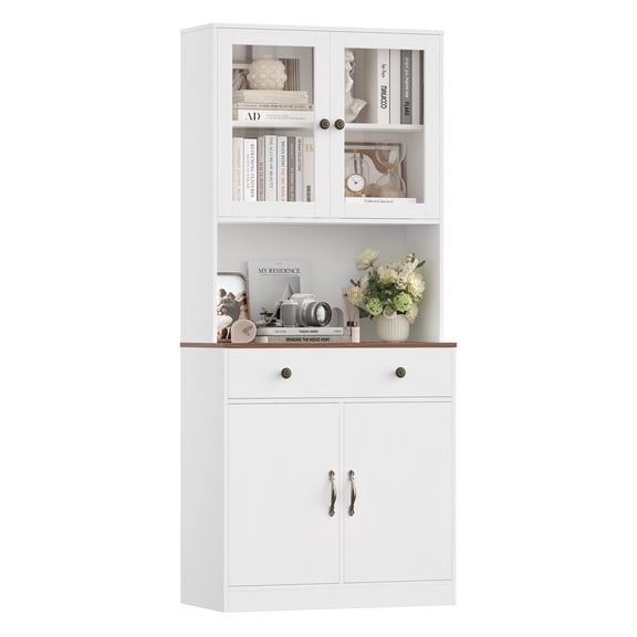 Homfa 71'' Tall Bookshelf with Drawer, 4 Doors Bookcase and Bookshelf with Storage & Adjustable Shelves for Living Room, White