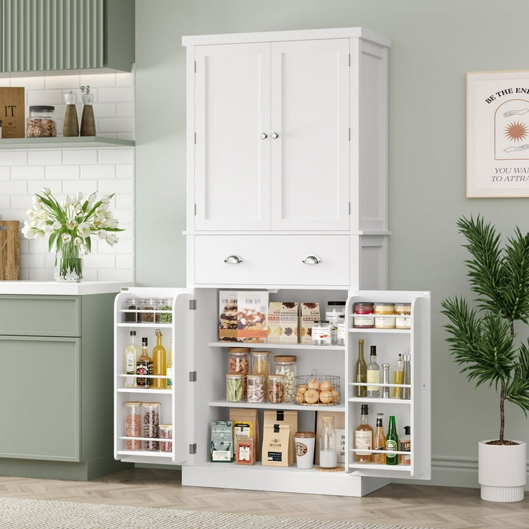 【予約】 Homfa 71'' Tall Kitchen Pantry with Shelf & Drawer, 4 Door ロッド