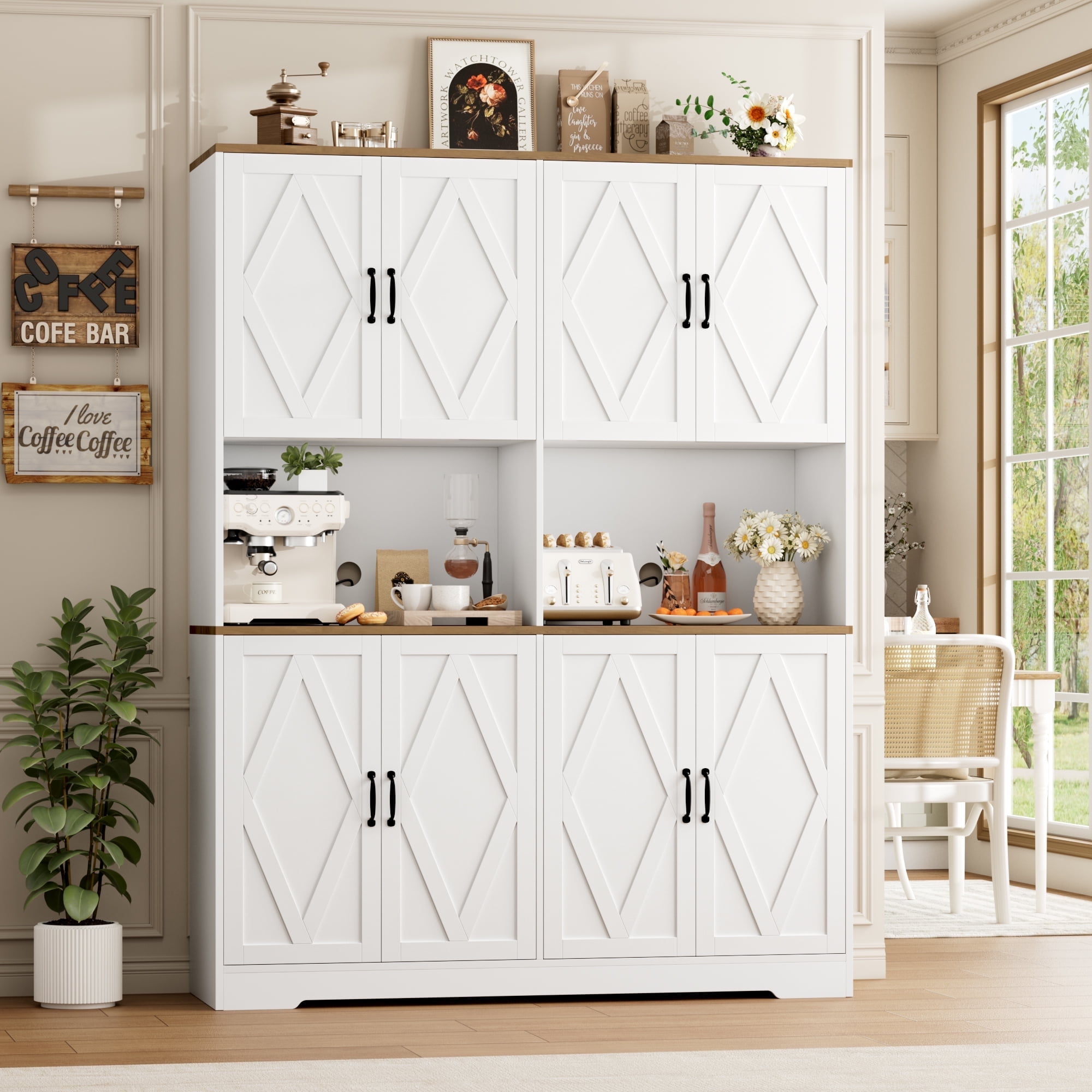 Homfa 71'' Tall Pantry Cabinet with Hutch, Large Kitchen Storage