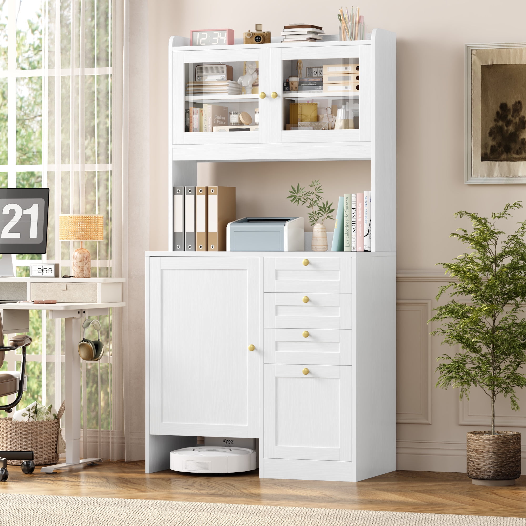 Homfa 71″ Tall Bookcase, Printer Stand with File Drawer and