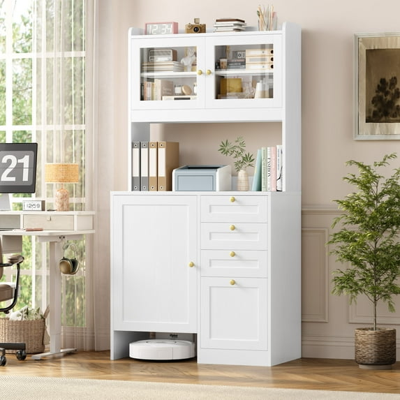 Homfa 71″ Tall Bookcase, Printer Stand with File Drawer and Adjustable Shelves, White Bookshelf for Home Office Living Room