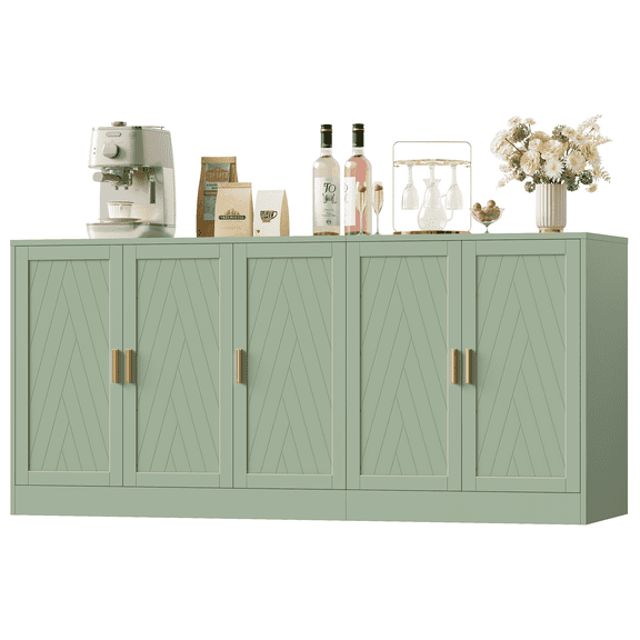 Homfa 71''W Modern Sideboard, 5-Doors Wood Buffet Cabinet with Adjustable Shelf, Credenza for Kitchen Dining Living Room, Green