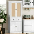 thumbnail image 1 of Homfa 72.4''H Tall Kitchen Pantry with 4 Doors, Large Drawer Storage Cabinet for Dining Room Living Room, White & Rattan, 1 of 9