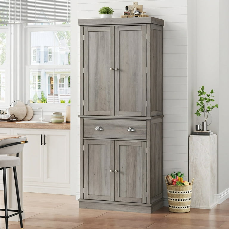 Homfa 72.4 Tall Kitchen Pantry with 4 Doors Large Drawer Storage Cabinet for Dining Room Living Room Brown Shop Black Friday Deals for 2024 Walmart