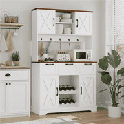 Homfa 72'' Kitchen Pantry Buffet Hutch, 4 Doors 3 Drawers Cupboard with Countertop & Adjustable Shelves, Farmhouse Storage Cabinet for Dining Room, White