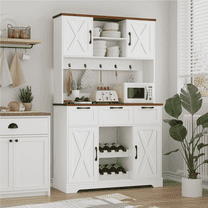 Homfa 72.6"H Kitchen Pantry with Microwave Stand & Wine Racks, Farmhouse Large 3 Drawers Storage Cabinet with Adjustable Shelves for Dining Room, White