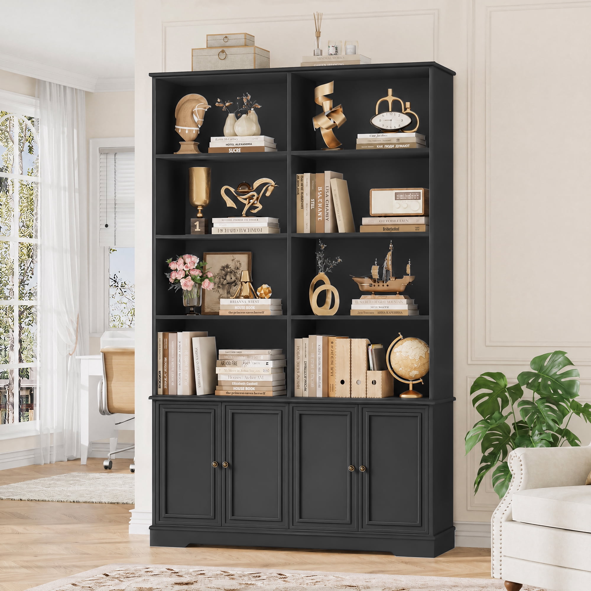 Homfa 73'' Bookcase and Bookshelves with Doors, Double Wide Wood