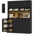 thumbnail image 1 of Homfa 72.8'' Tall Kitchen Pantry Cabinet with LED Lights & Charging Station, 8 Doors Storage Cabinet with Drawers & Shelves & Countertop, Kitchen Hutch with Adjustable Shelves for Dining Room, Black, 1 of 9