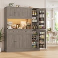 thumbnail image 1 of Homfa 72.8" Tall Kitchen Pantry Cabinet with LED & Charging Station, Modern Storage Cabinet with Drawers and Door Shelves, 8 Doors Freestanding Cupboard Buffet for Dining Room, Gray, 1 of 9