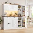 thumbnail image 1 of Homfa 72.8" Tall Kitchen Pantry Cabinet with LED & Charging Station, Modern Storage Cabinet with Drawers and Door Shelves, 8 Doors Freestanding Cupboard Buffet for Dining Room, White, 1 of 9