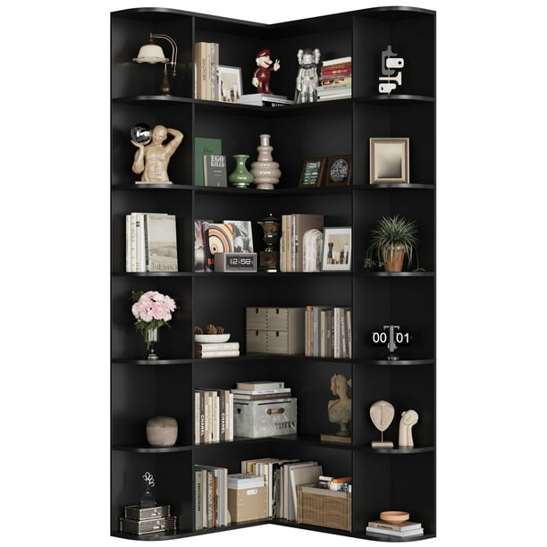 Homfa 73.9” Tall Corner Bookshelf, 6 Tier L-Shaped Large Display