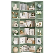 Homfa 73.9” Tall Corner Bookcase, 6 Tier L-Shaped Large Display Bookshelf with Curved Edges for Living Room Home Office 