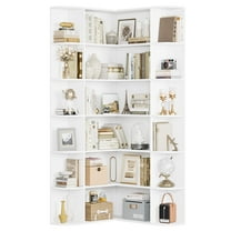 Homfa 73.9” Tall Corner Bookshelf, 6 Tier L-Shaped Large Display Bookcase with Curved Edges for Living Room Home Office Study, White