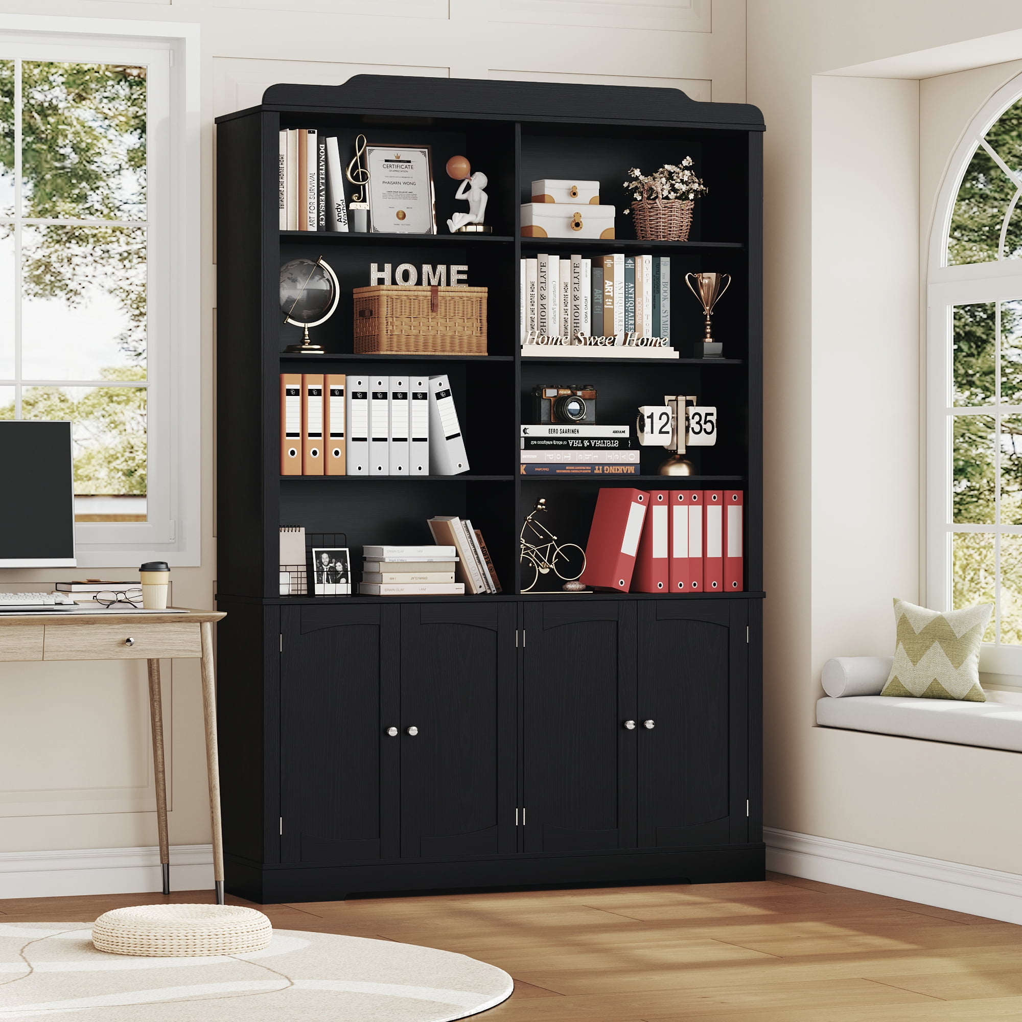 Homfa 73'' Double Wide 6-Tier 4 Doors Bookcase,8 Cubes Wood Homfa 73'' Double Wide 6-Tier 4 Doors Bookcase,8 Cubes Wood