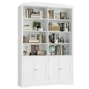 Homfa 73 Tall Bookcase with 4 Doors, 6-Tier 8 Cubes Display Bookshelf, Double Row Bookcase with Adjustable Shelves for Living Room Home Office, White