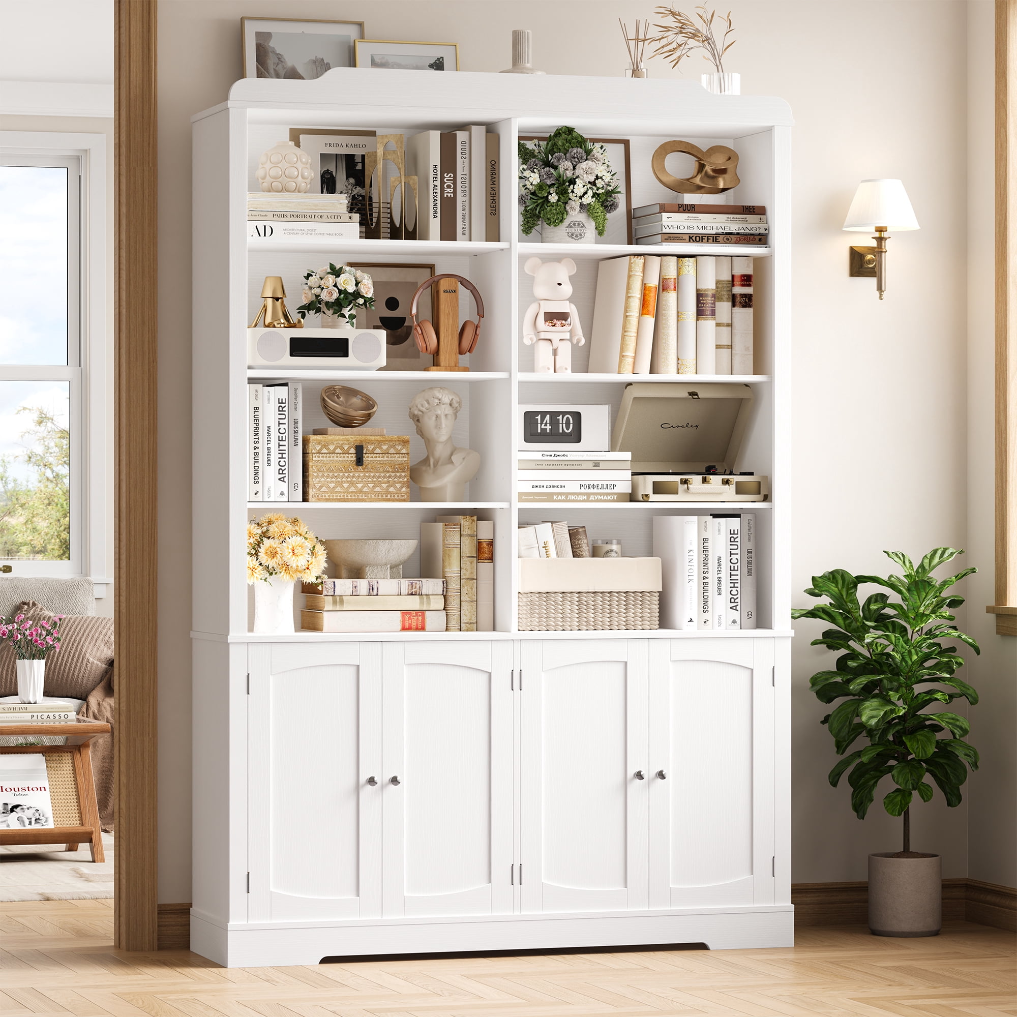 Homfa 73'' Tall Bookcase with 4 Doors, 6-Tier 8 Cubes Display