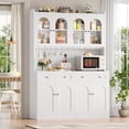 thumbnail image 1 of Homfa 73" Kitchen Pantry with Glass Doors, Freestanding Kitchen Cupboard with 2 Drawers & Microwave Hutch, Wood Storage Cabinet for Dining Living Room, White, 1 of 7
