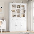 thumbnail image 1 of Homfa White Bookcase with Sliding Glass Doors, 73.5" Standard Bookcase with 2 Drawers, 5-tier Freestanding Storage Cabinet for Home Office Living Room, 1 of 7