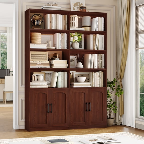 Homfa 73″ Tall Bookcases with Doors, 8 Cubes 6-Tier Double Row Bookshelf, Bookcase for Living Room Home Office, Cherry Red