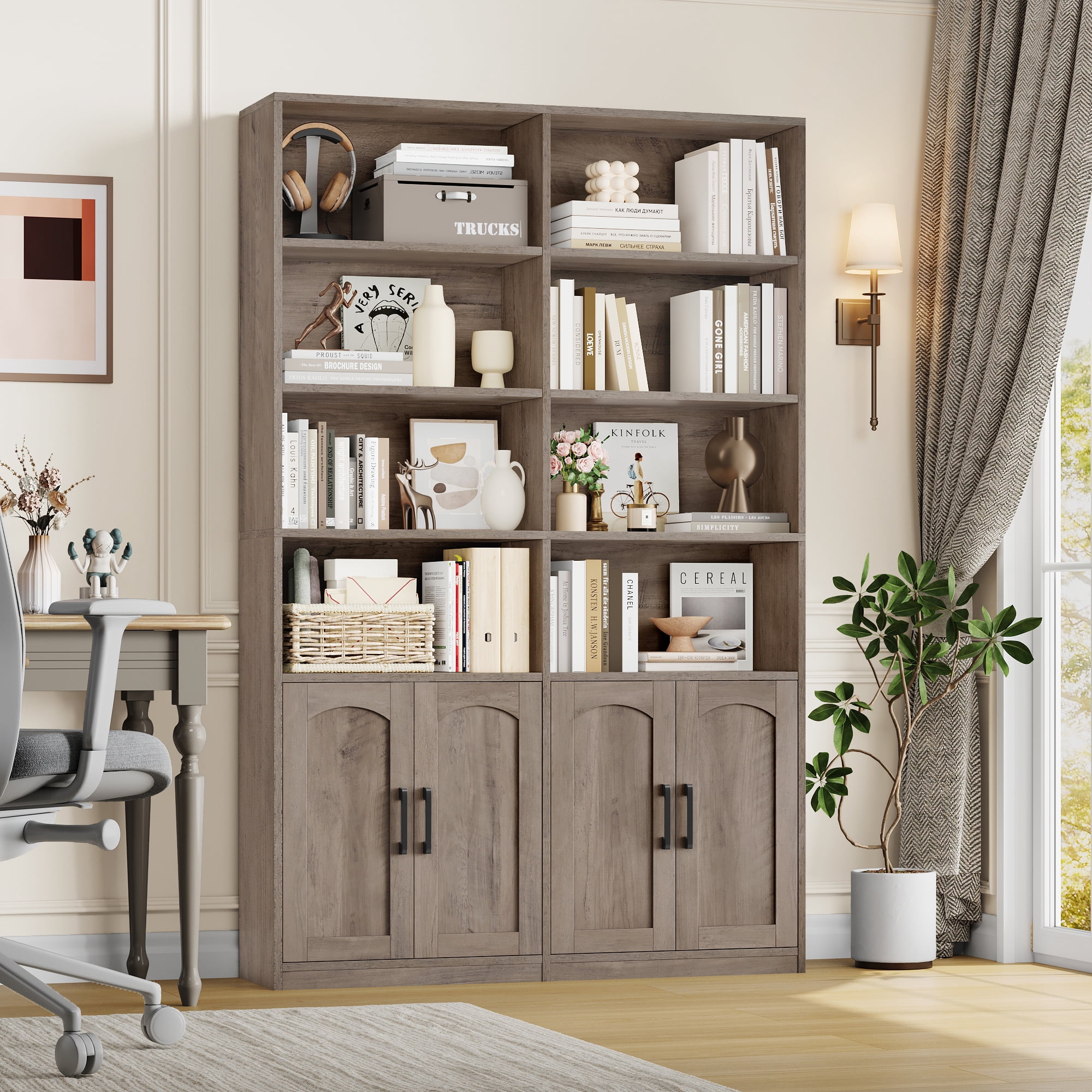 Homfa 73″ Tall Bookcases with Doors, 8 Cubes 6-Tier Double Row Bookshelf, Bookcase for Living Room Home Office, Wash Gray