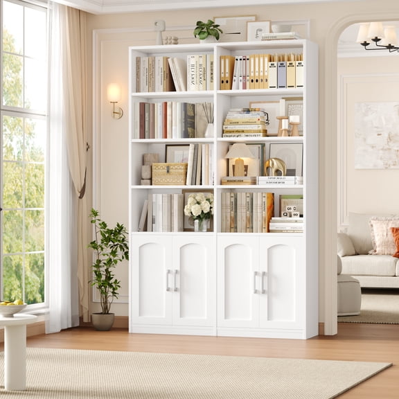 Homfa 73″ Tall Bookcases with Doors, 8 Cubes 6-Tier Double Row Bookshelf, White Bookcase for Living Room Home Office