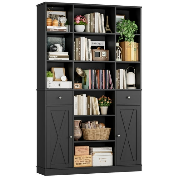Homfa 74.2" Tall Bookcases with 2 Drawers & Adjustable Book Shelf, 6 Tier Wooden Display Bookshelf Storage for Living Room Home Office, Black