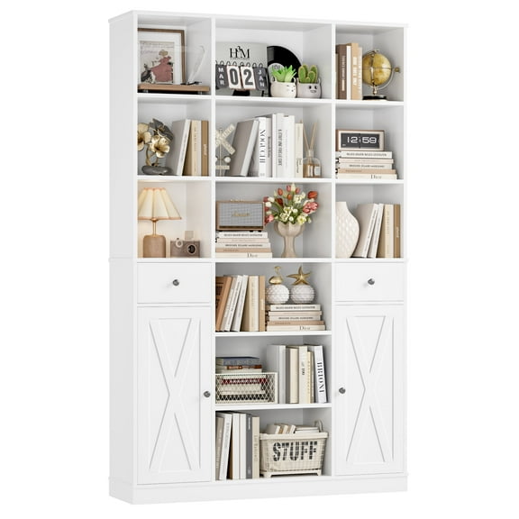 Homfa 74.2" Tall Bookcases with 2 Drawers & Adjustable Book Shelf, 6 Tier Wooden Display Bookshelf Storage for Living Room Home Office, White