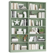 Homfa 74.3” Double Wide 6-Tier Bookcase, Extra Large Wooden Freestanding Display Bookshelf for Home Office Living Room, Green