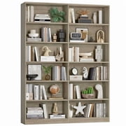 Homfa 74.3  Double Wide 6-Tier Bookcase, Extra Large Wooden Freestanding Display Bookshelf for Home Office Living Room, Gray