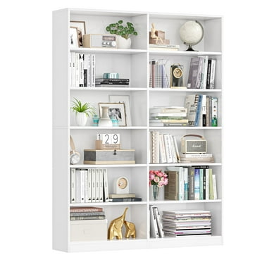 Homfa 74.3” Double Wide 6-Tier Bookcase, Extra Large Wooden Freestanding Display Bookshelf for Home Office Living Room, White