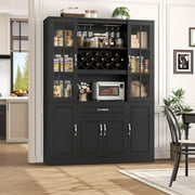 Homfa 74‘’ Tall Kitchen Pantry Cabinet, 6 Doors Storage Cabinet with Wine Rack and Adjustable Shelves, Kitchen Food Cabinets with Hutch & Drawer, Black
