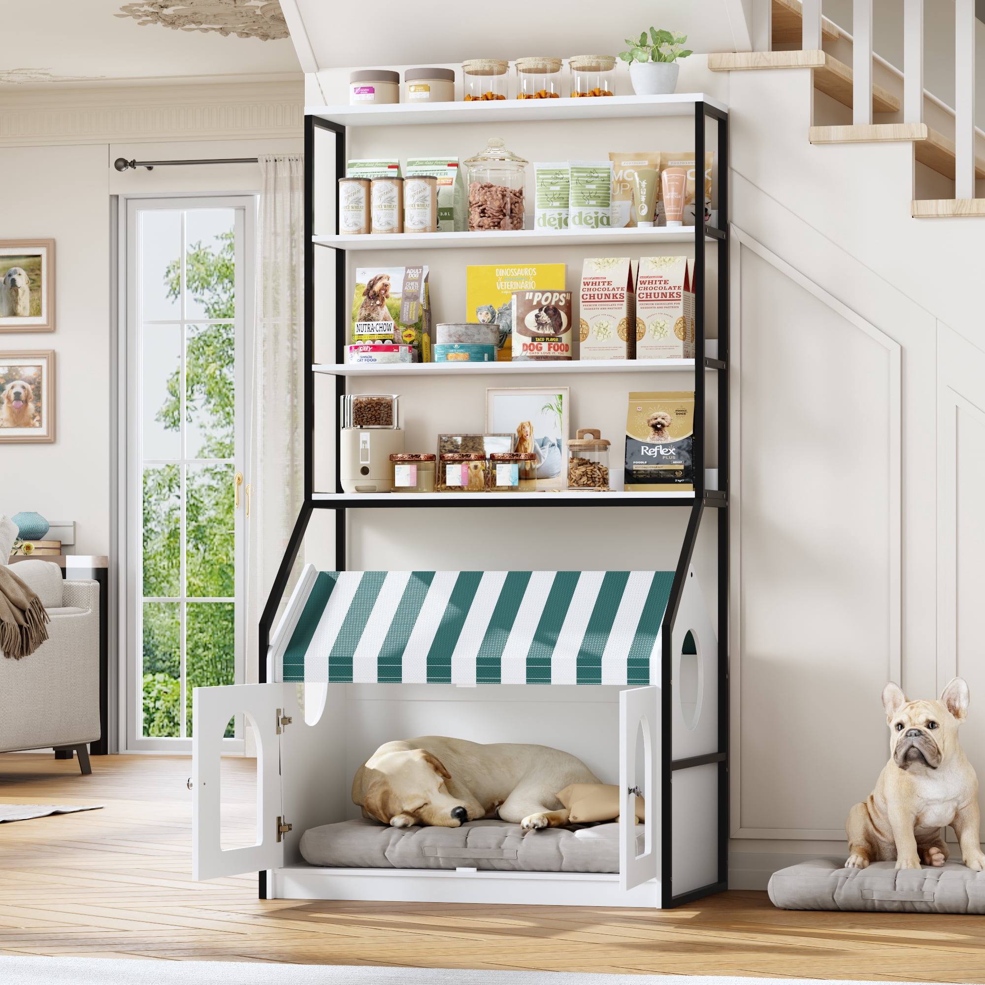 Homfa Dog Crate with Storage Shelves, 4-Tier Wooden Dog Crate with 2 ...
