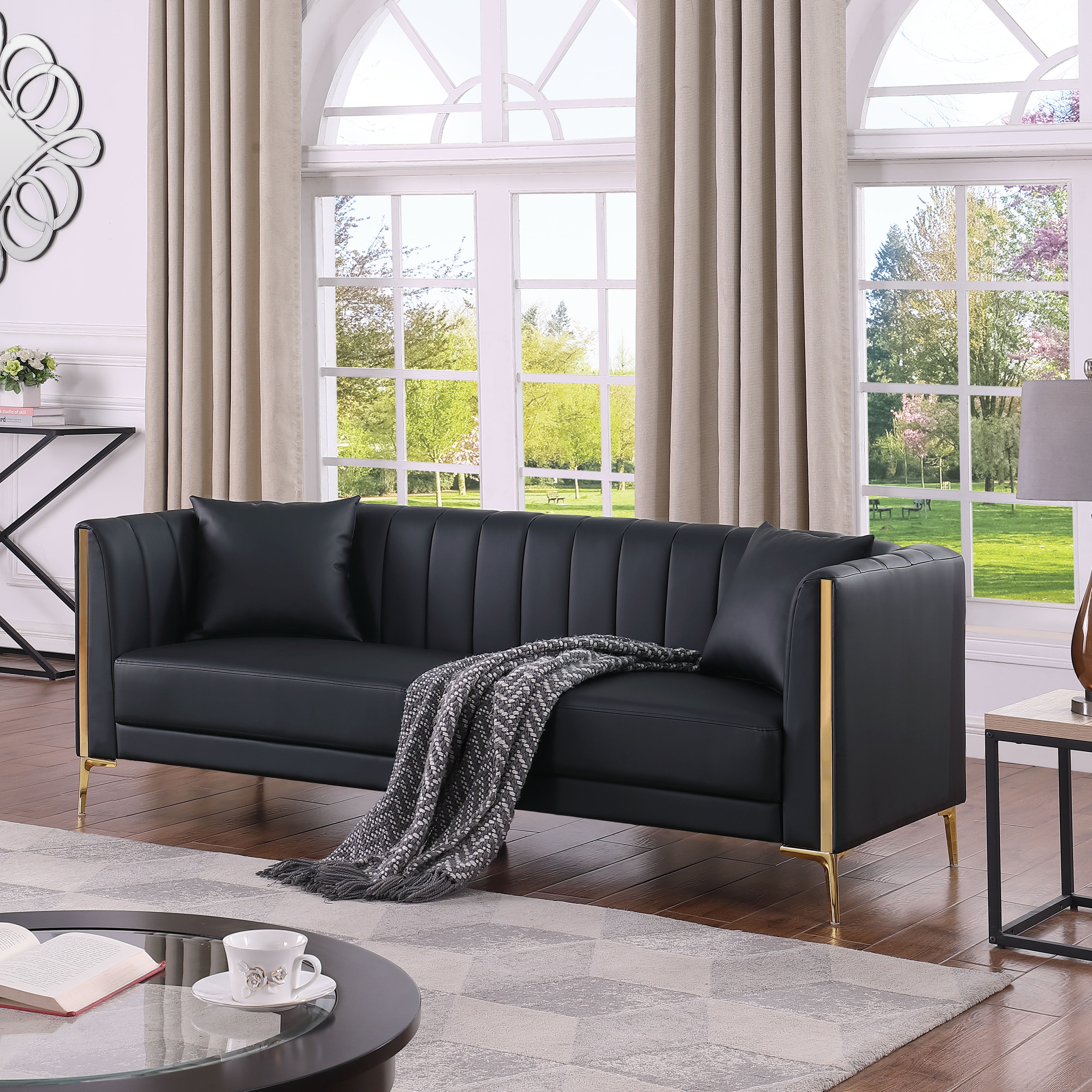 Homfa 3 Seater Sofa, Stylish PU Leather Couch for Living Room