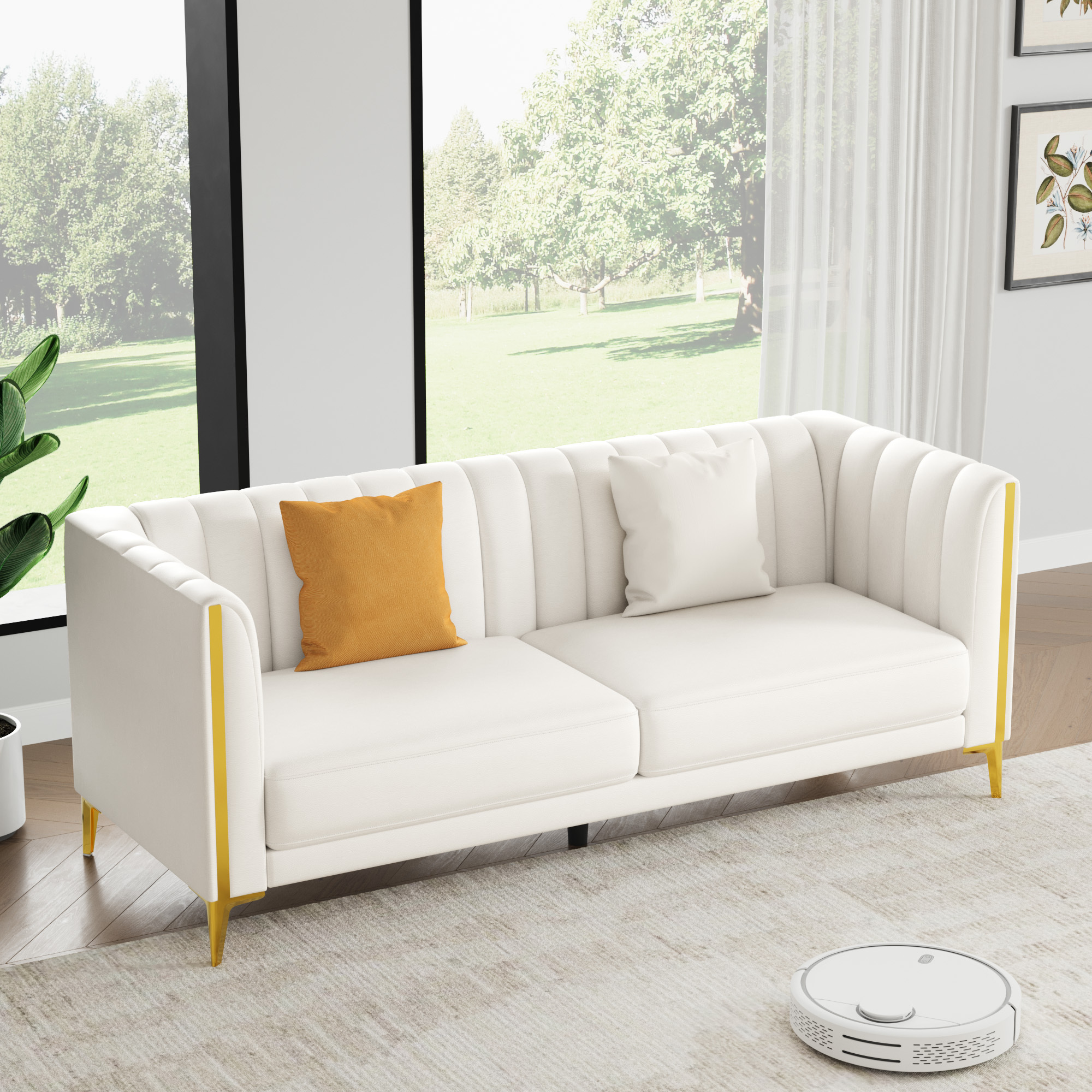 Hison Lambswool 3 Seat Cushion Couch 87'' Comfy Couch for Living Room