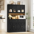 thumbnail image 1 of Homfa 71'' Kitchen Pantry Cabinet with LED Lights & Charging Station, Freestanding Kitchen Cupboard with Storage Drawer& Microwave Stand, Hutch Cabinet for Dining Living Room, Black, 1 of 8