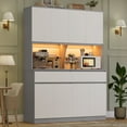 thumbnail image 1 of Homfa 8-Door Pantry Cabinet with 2 Drawers, LED Hutch Cabinet Adjustable Shelves for Kitchen Dinning Room, White & Gray, 1 of 7