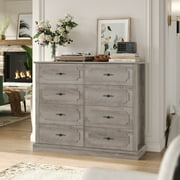 Homfa 8 Drawer Double Dresser for Bedroom, Vintage Wood Storage Cabinet Chest for Living Room, Gray